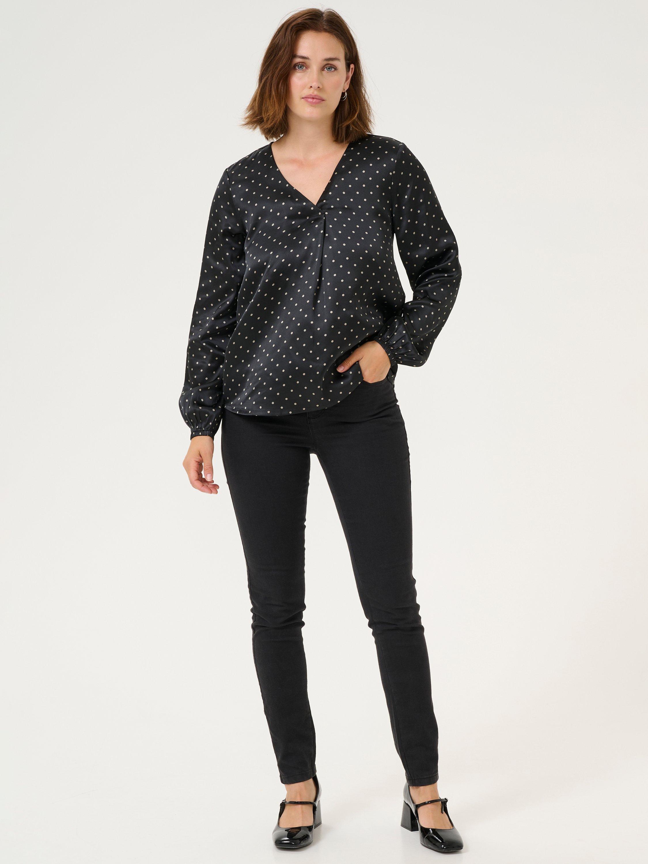 Product image 3 of 5, which shows KAFFE Luna Polka Dot Top, Black/Grey, 16