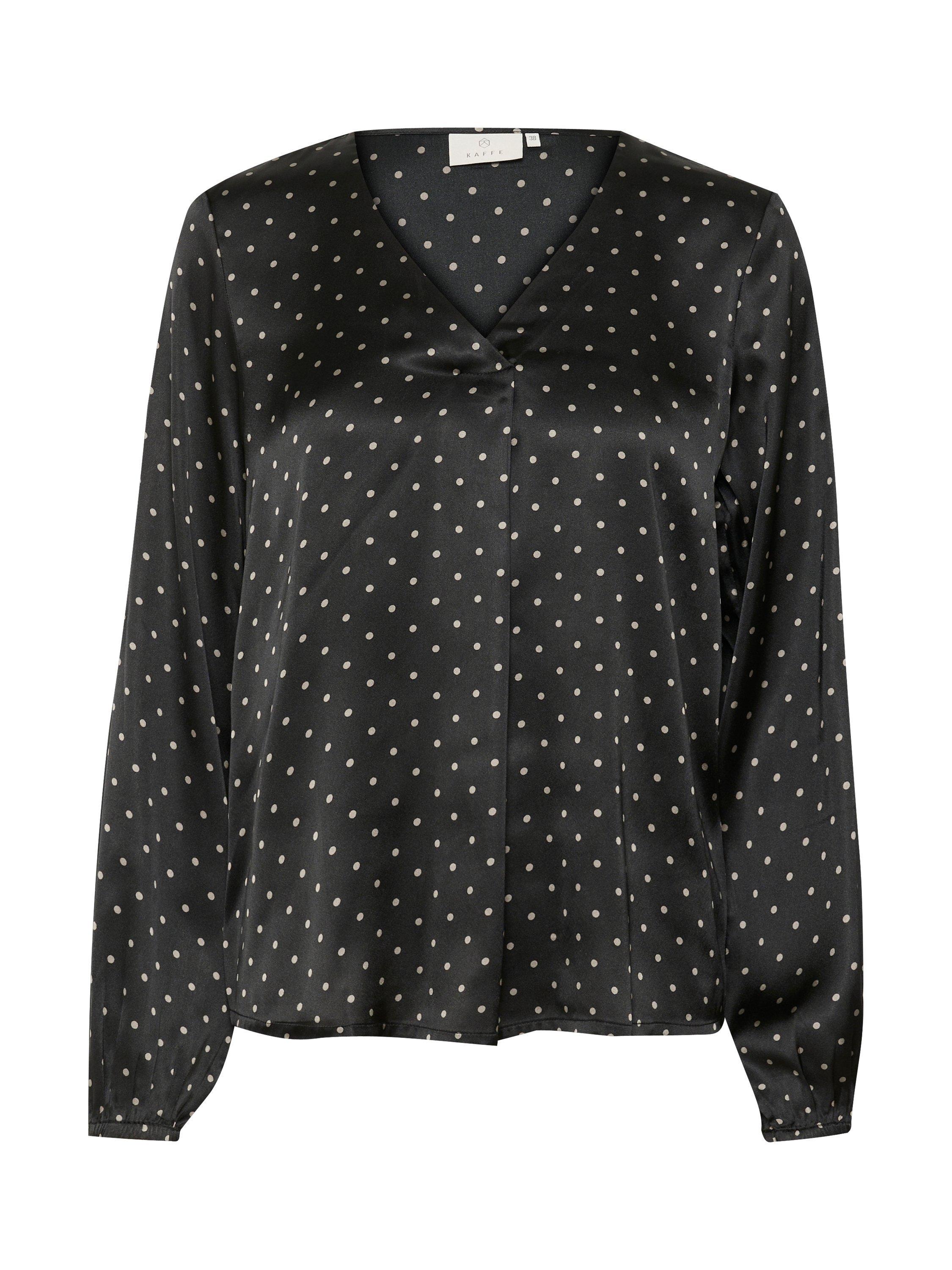 Product image 4 of 5, which shows KAFFE Luna Polka Dot Top, Black/Grey, 16