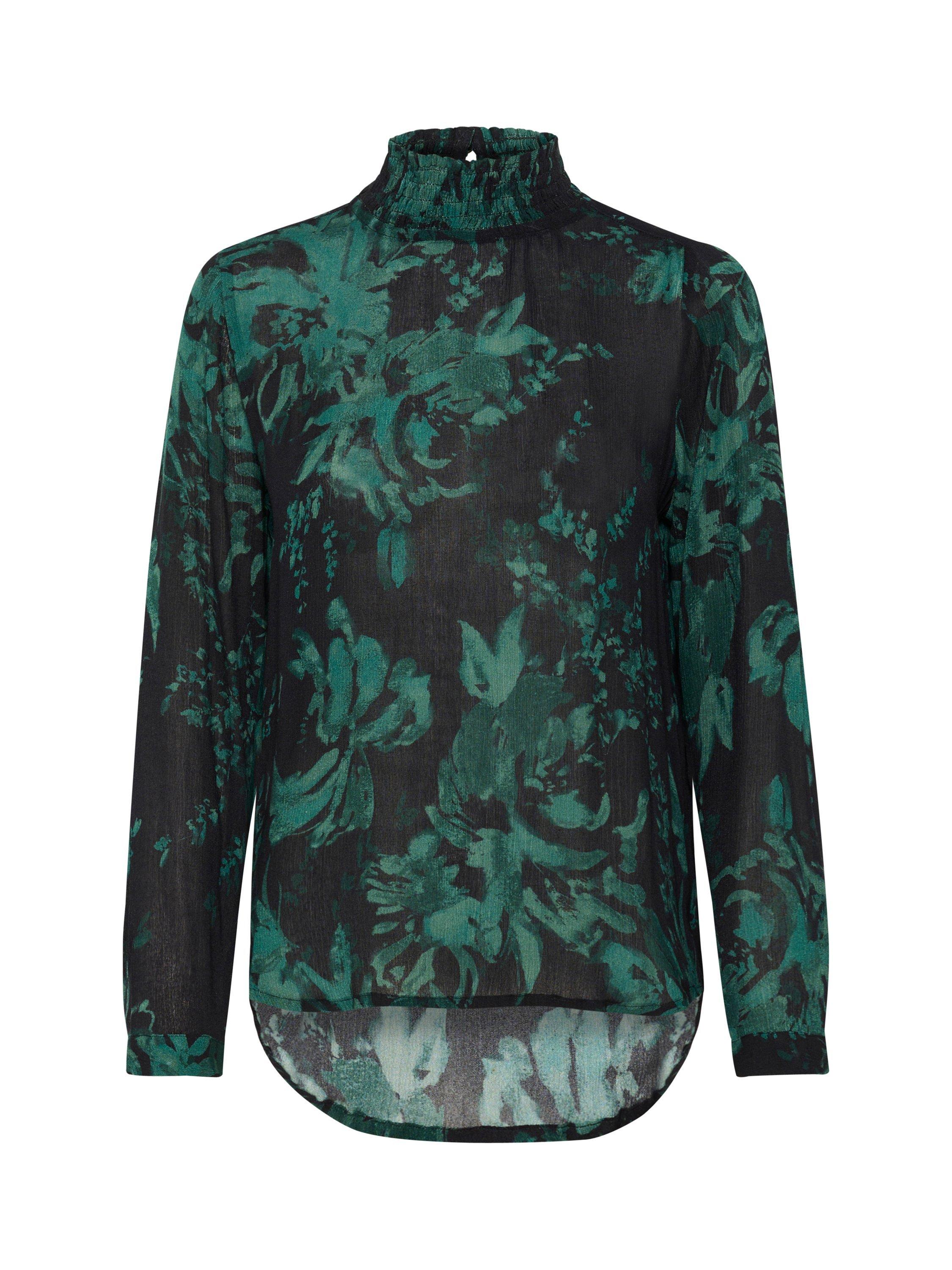 Product image 4 of 5, which shows KAFFE Amber Floral High Smock Neck Blouse, Black/Green, 10