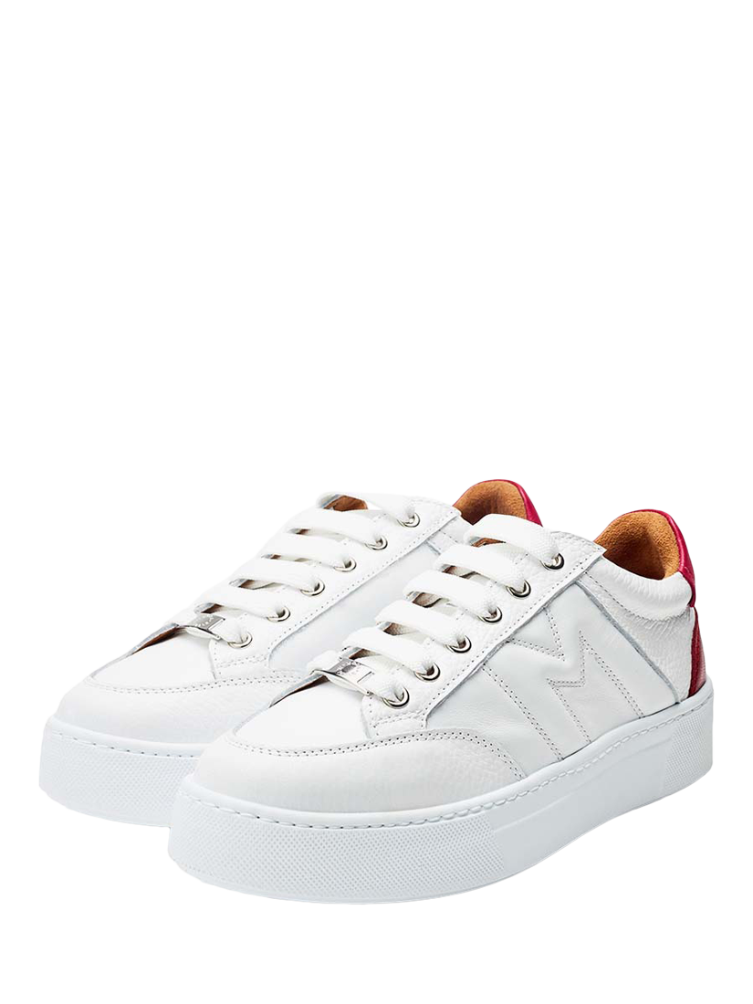 Product image 2 of 4, which shows Moda in Pelle Amarante Leather Trainers, White/Red, 3