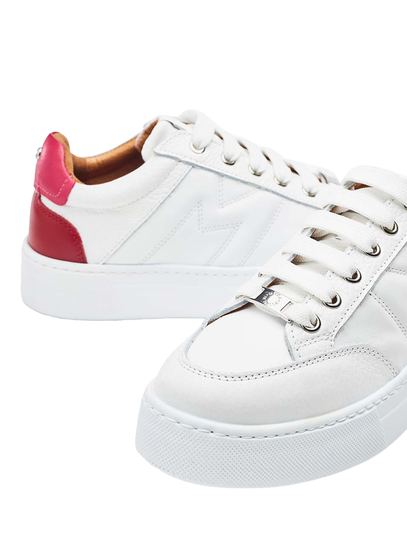 Product image 4 of 4, which shows Moda in Pelle Amarante Leather Trainers, White/Red, 3