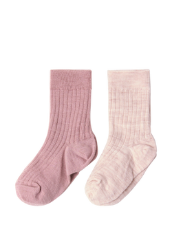 Lindex Kids' Wool Blend Rib Socks, Pack of 2, Pink/Pale Pink, Pink/Pale Pink