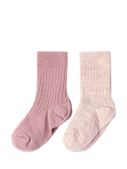 Lindex Kids' Wool Blend Rib Socks, Pack of 2, Pink/Pale Pink, Pink/Pale Pink