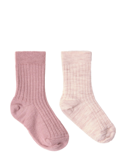 Lindex Kids' Wool Blend Rib Socks, Pack of 2, Pink/Pale Pink - view 2, Pink/Pale Pink
