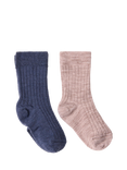 Lindex Kids' Wool Blend Rib Socks, Pack of 2, Navy/Pink