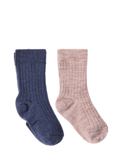 Lindex Kids' Wool Blend Rib Socks, Pack of 2, Navy/Pink, Navy/Pink