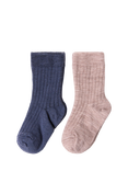 Lindex Kids' Wool Blend Rib Socks, Pack of 2, Navy/Pink