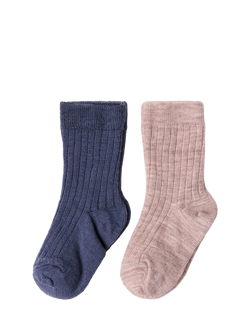 Lindex Kids' Wool Blend Rib Socks, Pack of 2, Navy/Pink - view 2, Navy/Pink