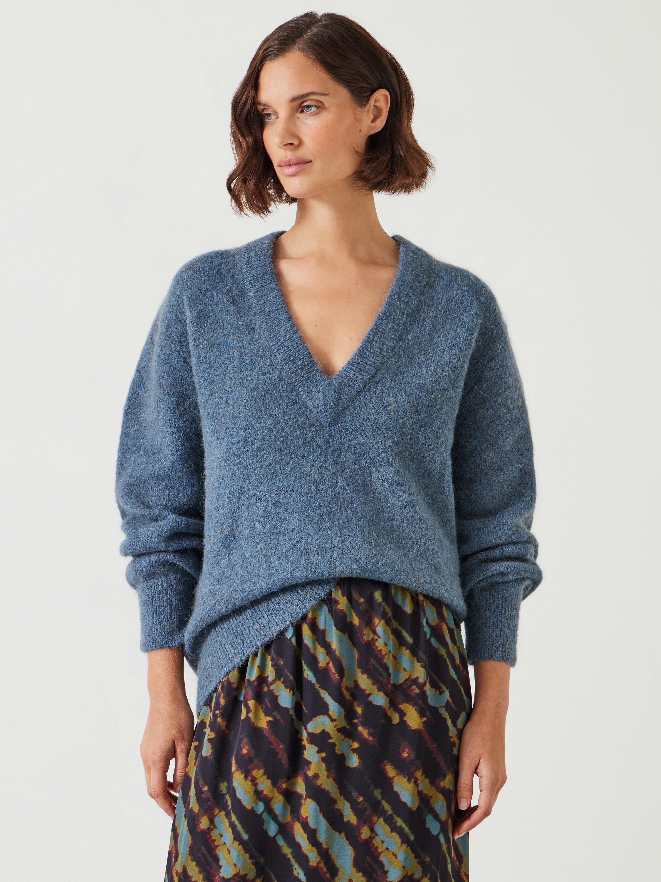 HUSH Lacey Deep V Neck Alpaca Blend Jumper Smokey Blue
