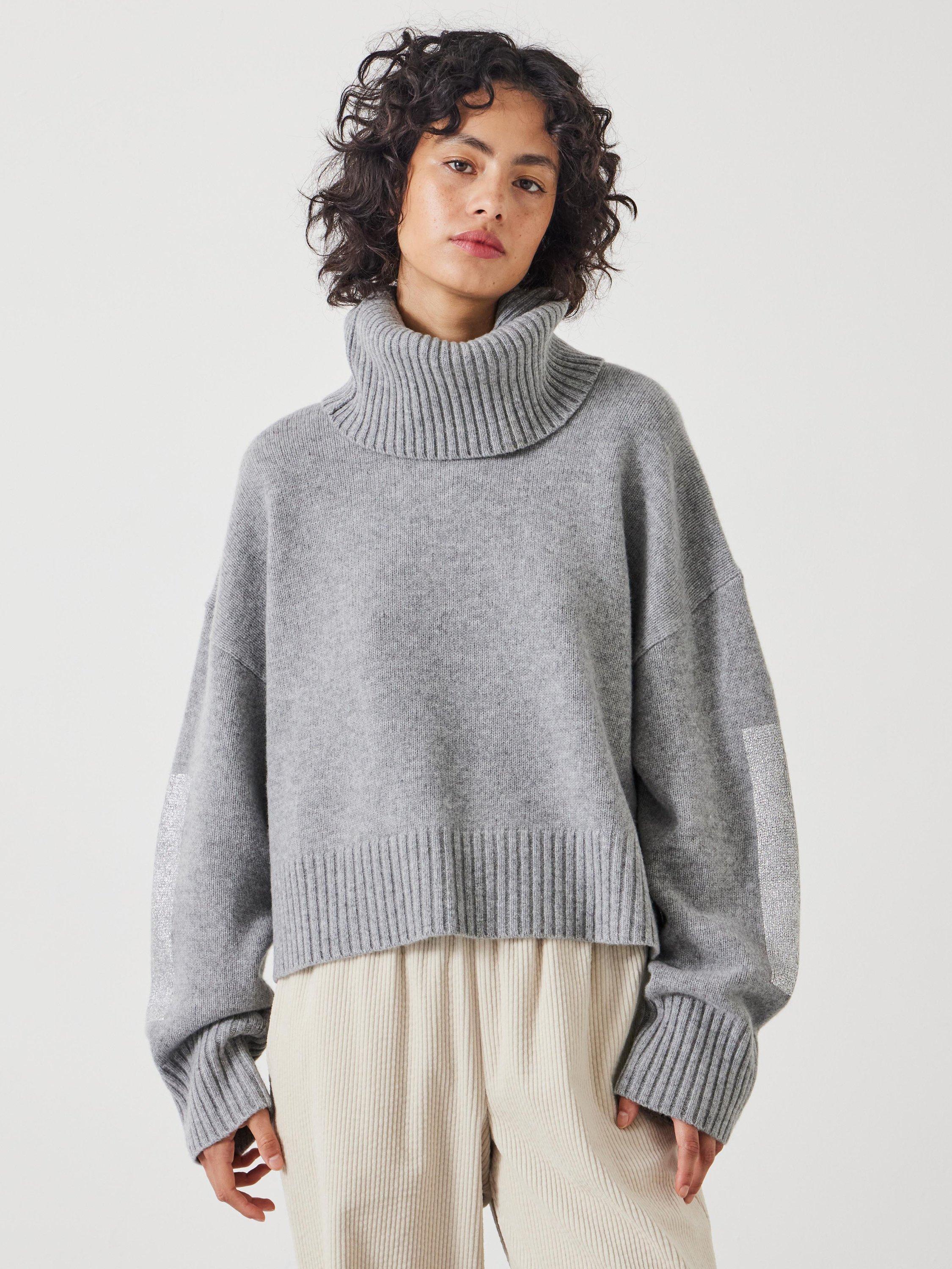 Product image 1 of 5, which shows HUSH Livvy Detachable Roll Neck Pure Merino Wool Jumper, Grey, XXS
