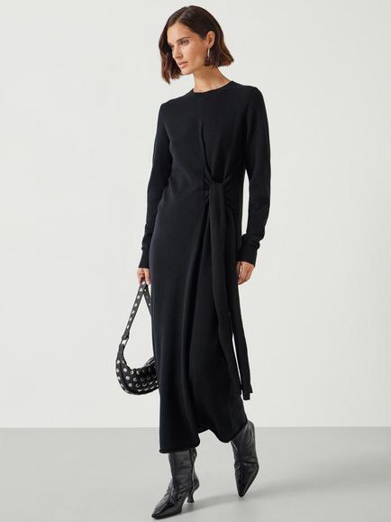 HUSH Tilly Merino Wool Tie Midi Dress, Black