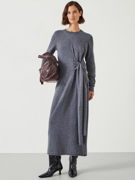 HUSH Tilly Merino Wool Tie Midi Dress, Grey