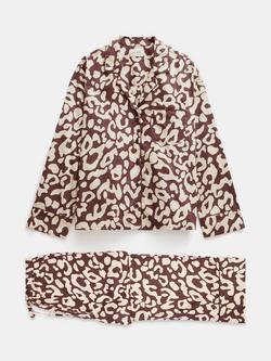 HUSH  Angelina Cotton Satin Animal Print Pyjamas, Leopard Print, Blue