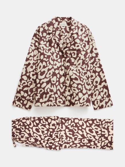 HUSH  Angelina Cotton Satin Animal Print Pyjamas, Leopard Print, Blue