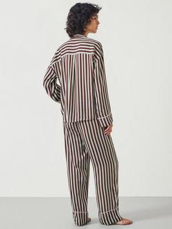 HUSH Angelina Satin Modal Stripe Pyjamas, Mint Brown Stripe - view 2, Mint Brown Stripe