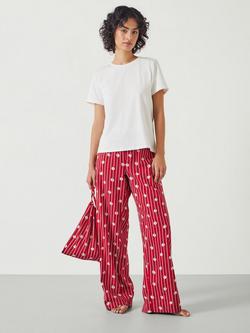 HUSH Lucy Cotton Viscose T-Shirt Pyjama Set, Red Mix, Red Mix