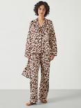 HUSH Leopard Print Flannel Pyjama Set, Wine Red