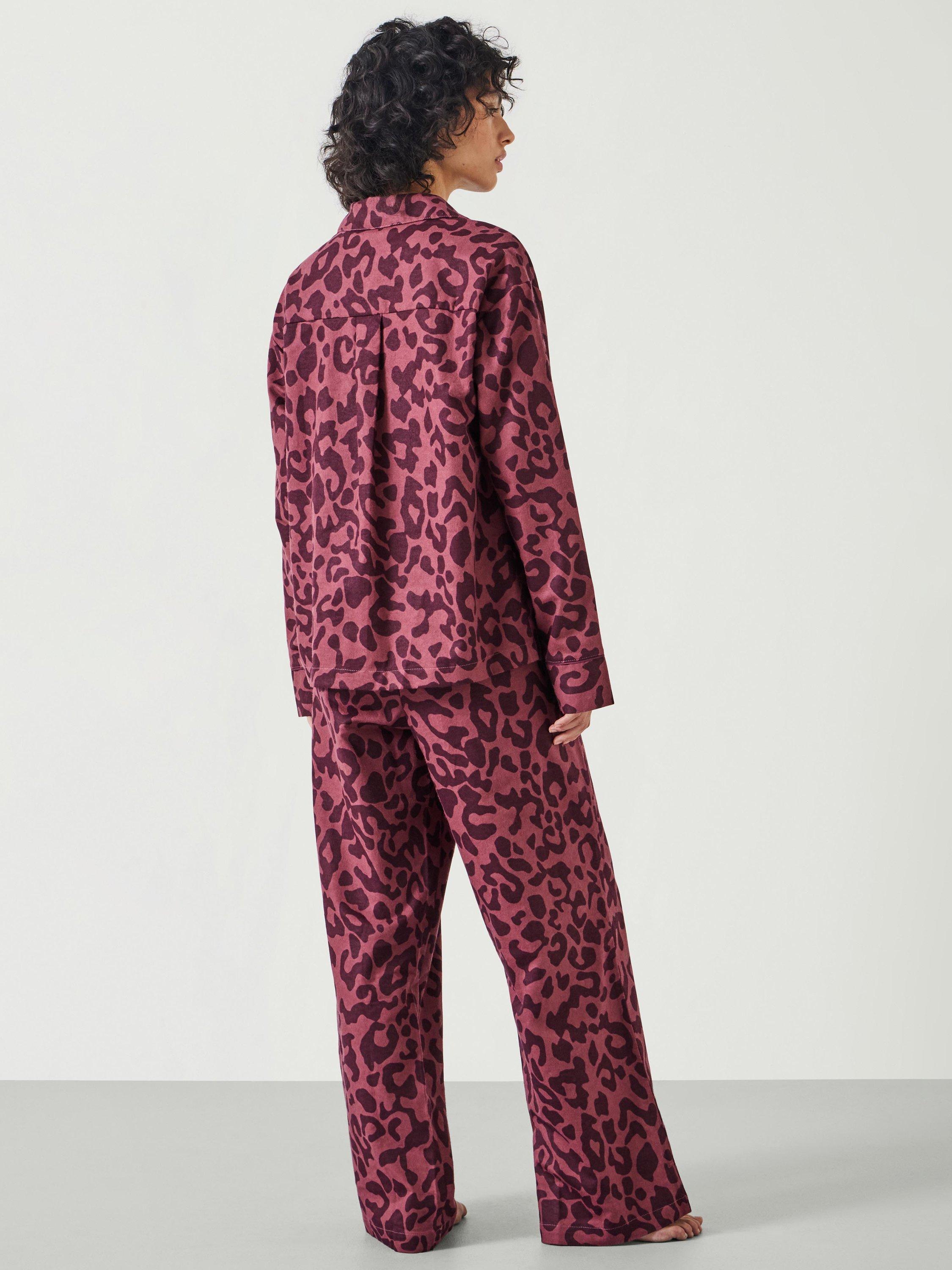 HUSH Leopard Print Flannel Pyjama Set Wine Red