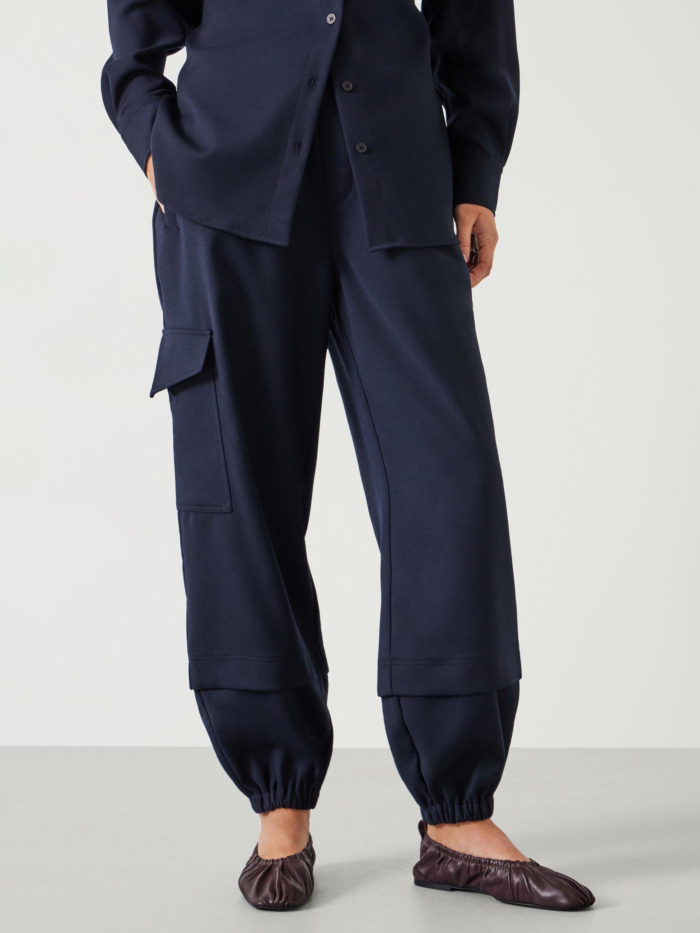 HUSH Ava Wool Blend Cargo Trousers, Navy