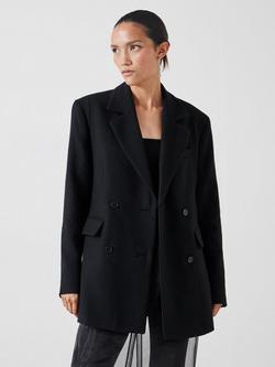 HUSH Clarke Wool Blend Longline Blazer, Black, Black