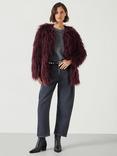 HUSH Eleanor Long Pile Faux Fur Jacket, Burgundy Red