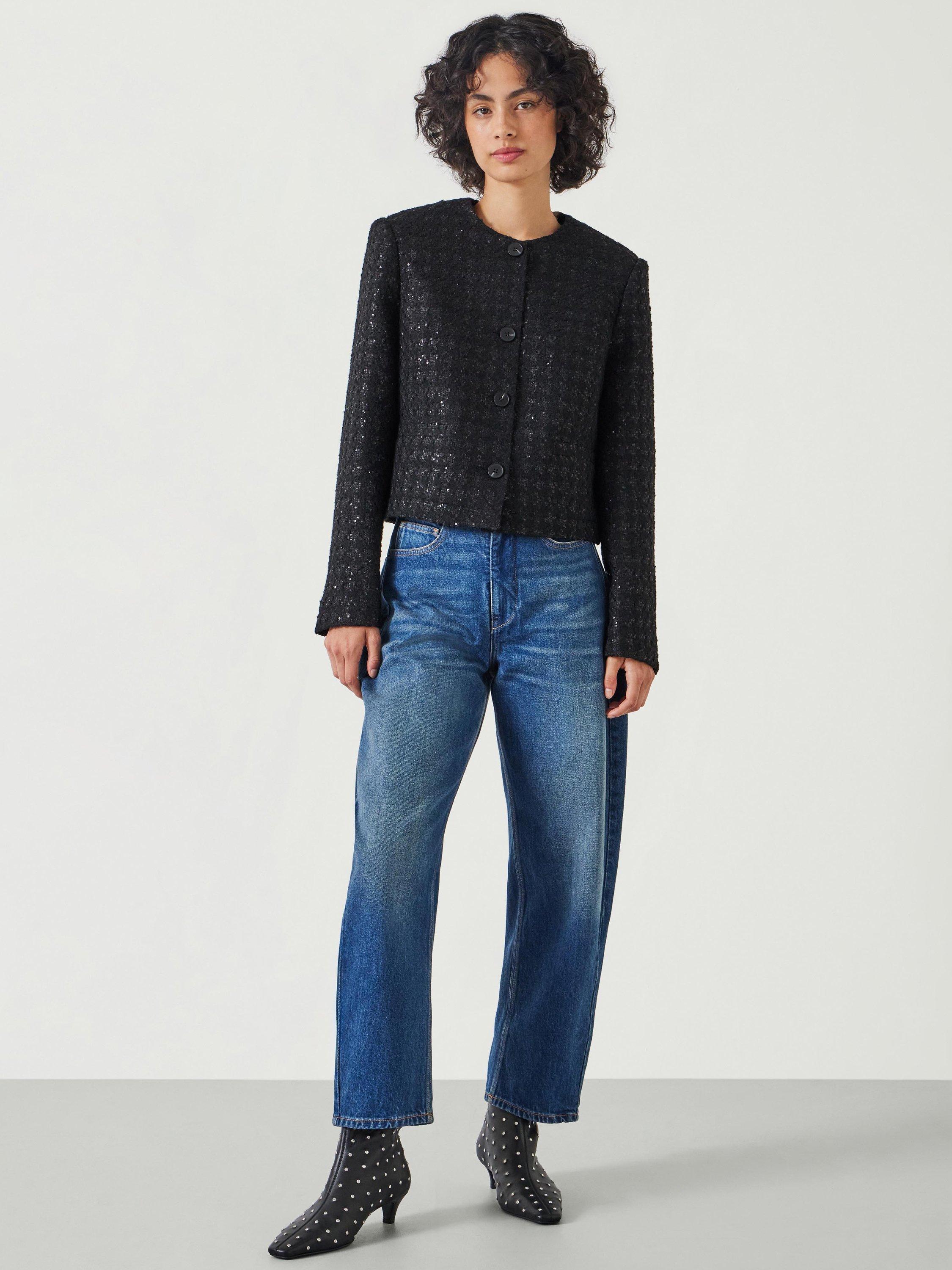 Product image 2 of 5, which shows HUSH Ester Sequin Boucle Jacket, Black, 10