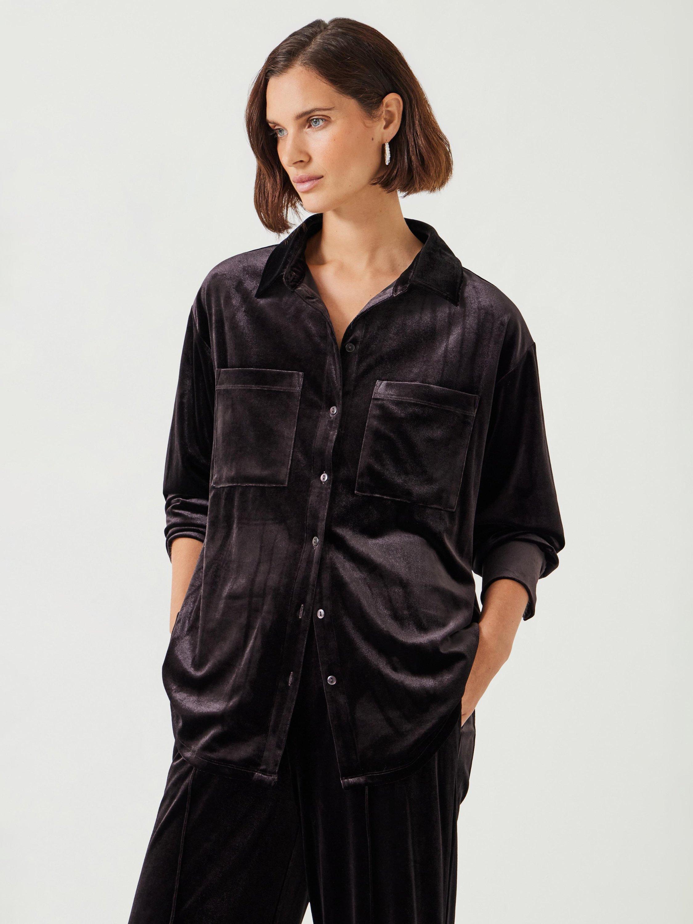 HUSH Hadley Velvet Shirt, Raisin Brown