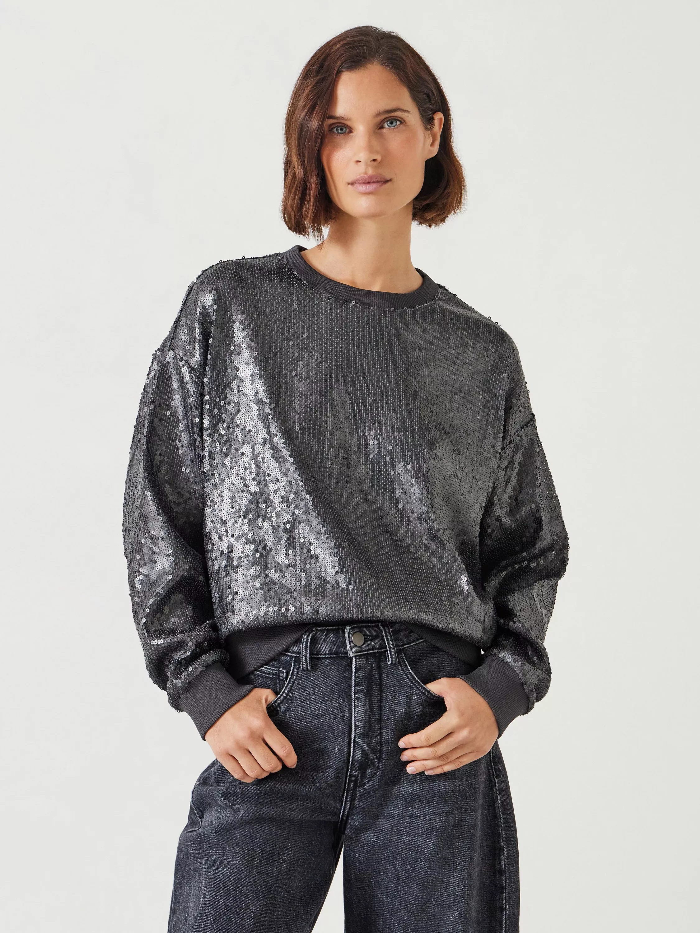 Silver sequin sweatshirt on sale