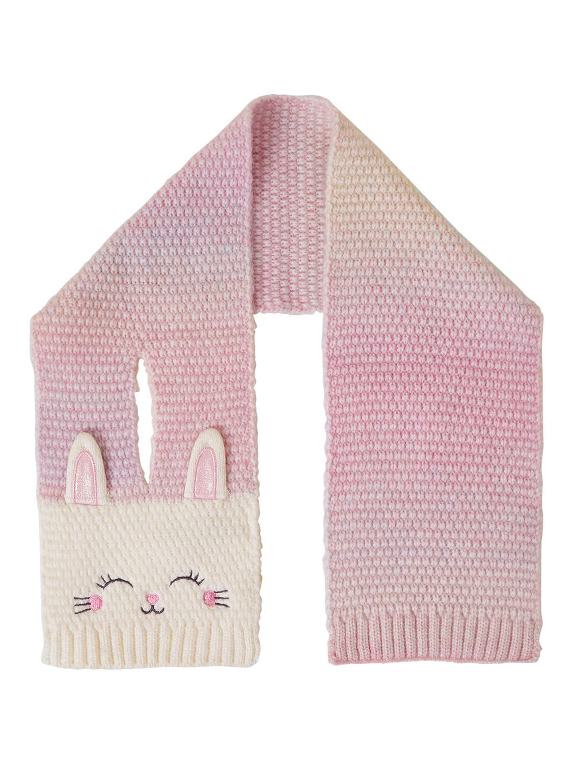 Product image 1 of 3, which shows Angels by Accessorize Kids' Bunny Scarf, Pink/Multi, One Size