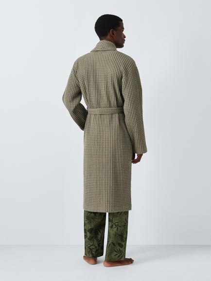 John Lewis Cotton Waffle Robe, Green Mid - view 2, Green Mid