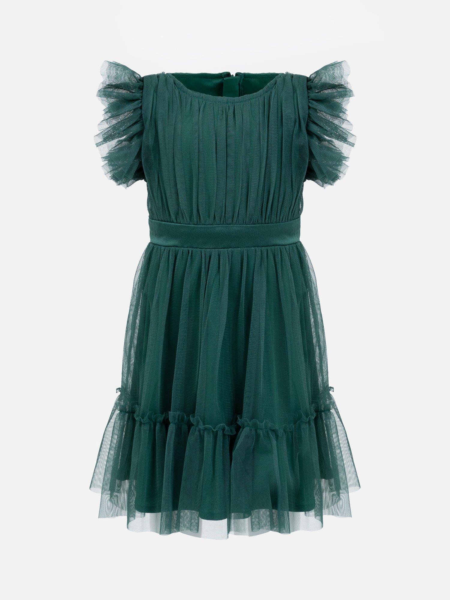 Product image 1 of 2, which shows Anaya With Love Kids' Tulle Midi Dress, Emerald Green, 3-4 years