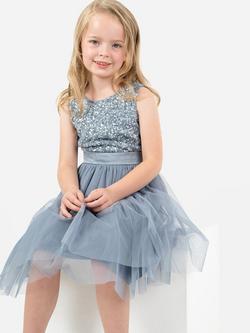 Maya Deluxe Kids' Sequin Sleeveless Midi Dress - view 2, Dusty Blue