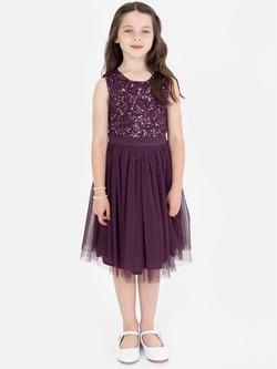 Maya Deluxe Kids' Sequin Sleeveless Midi Dress, Berry