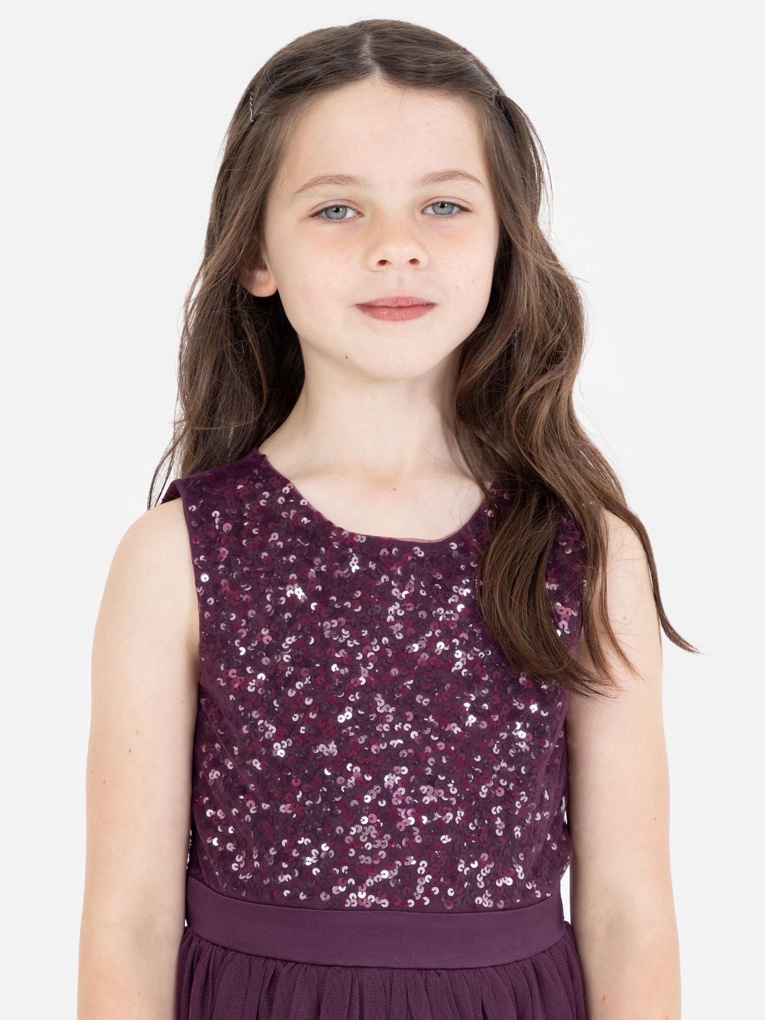 Product image 3 of 4, which shows Maya Deluxe Kids' Sequin Sleeveless Midi Dress, Berry, 3-4 years