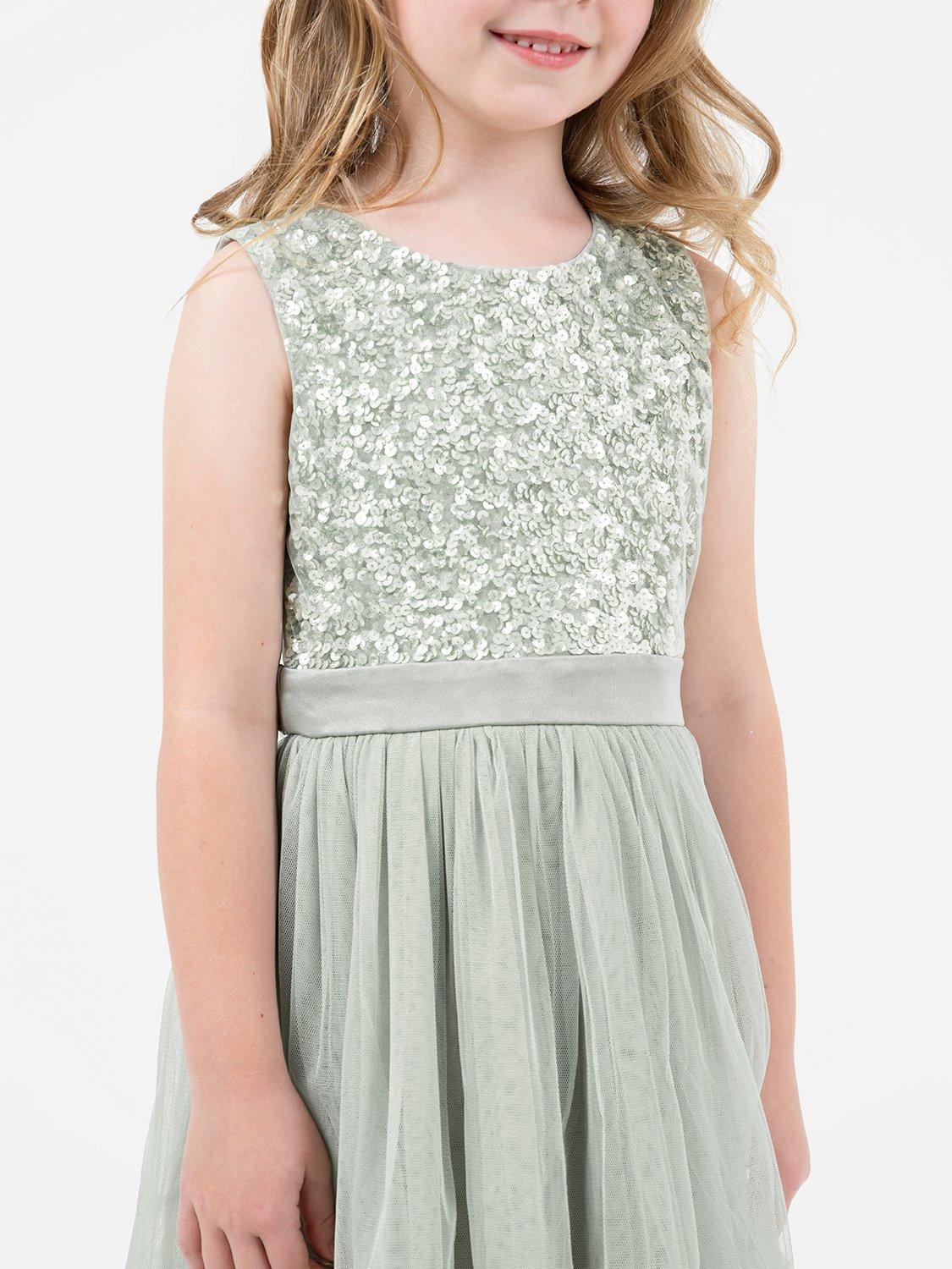 Product image 4 of 4, which shows Maya Deluxe Kids' Sequin Sleeveless Midi Dress, Green Lily, 3-4 years