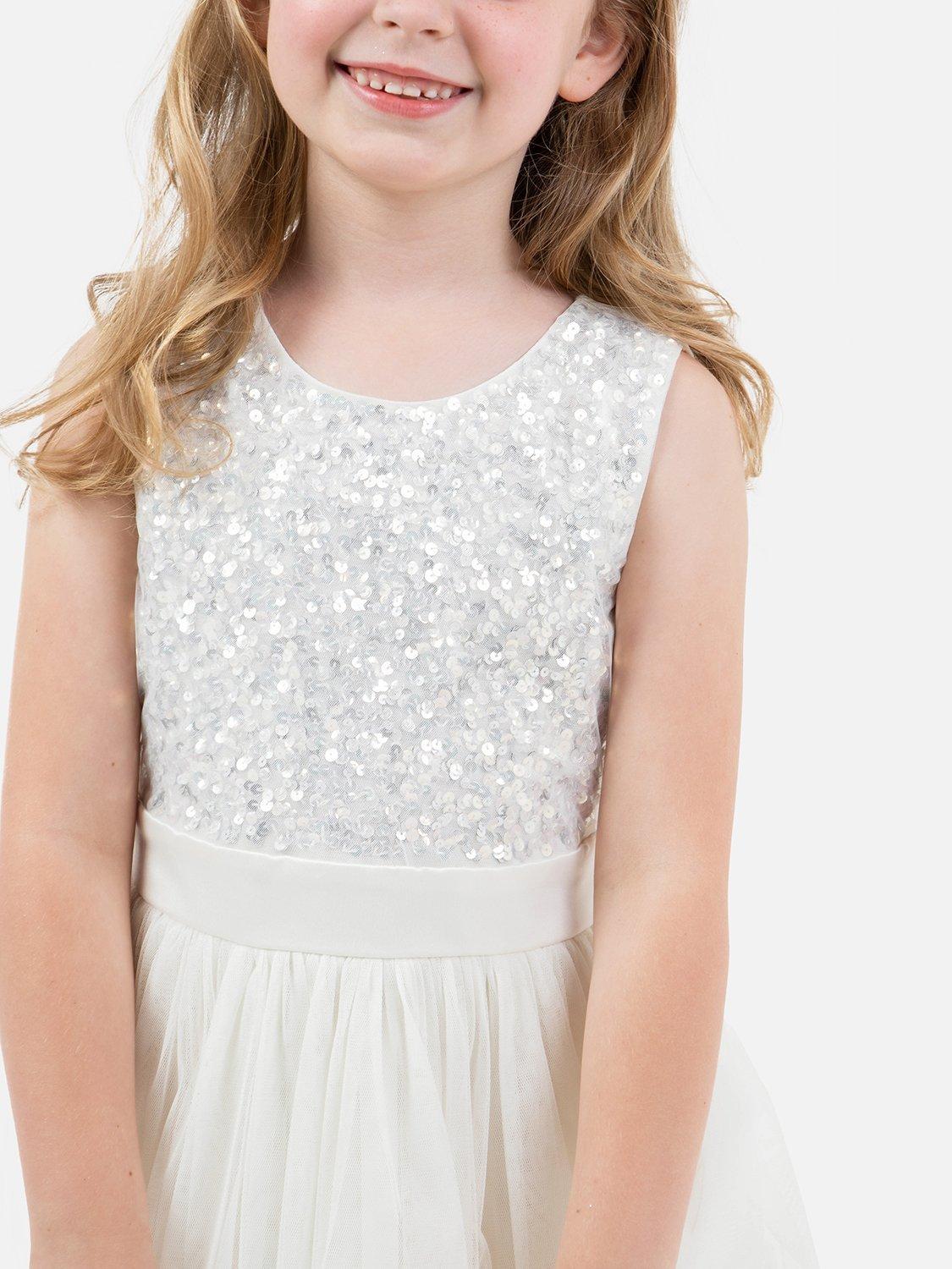 Product image 2 of 3, which shows Maya Deluxe Kids' Sequin Sleeveless Midi Dress, Ivory, 3-4 years