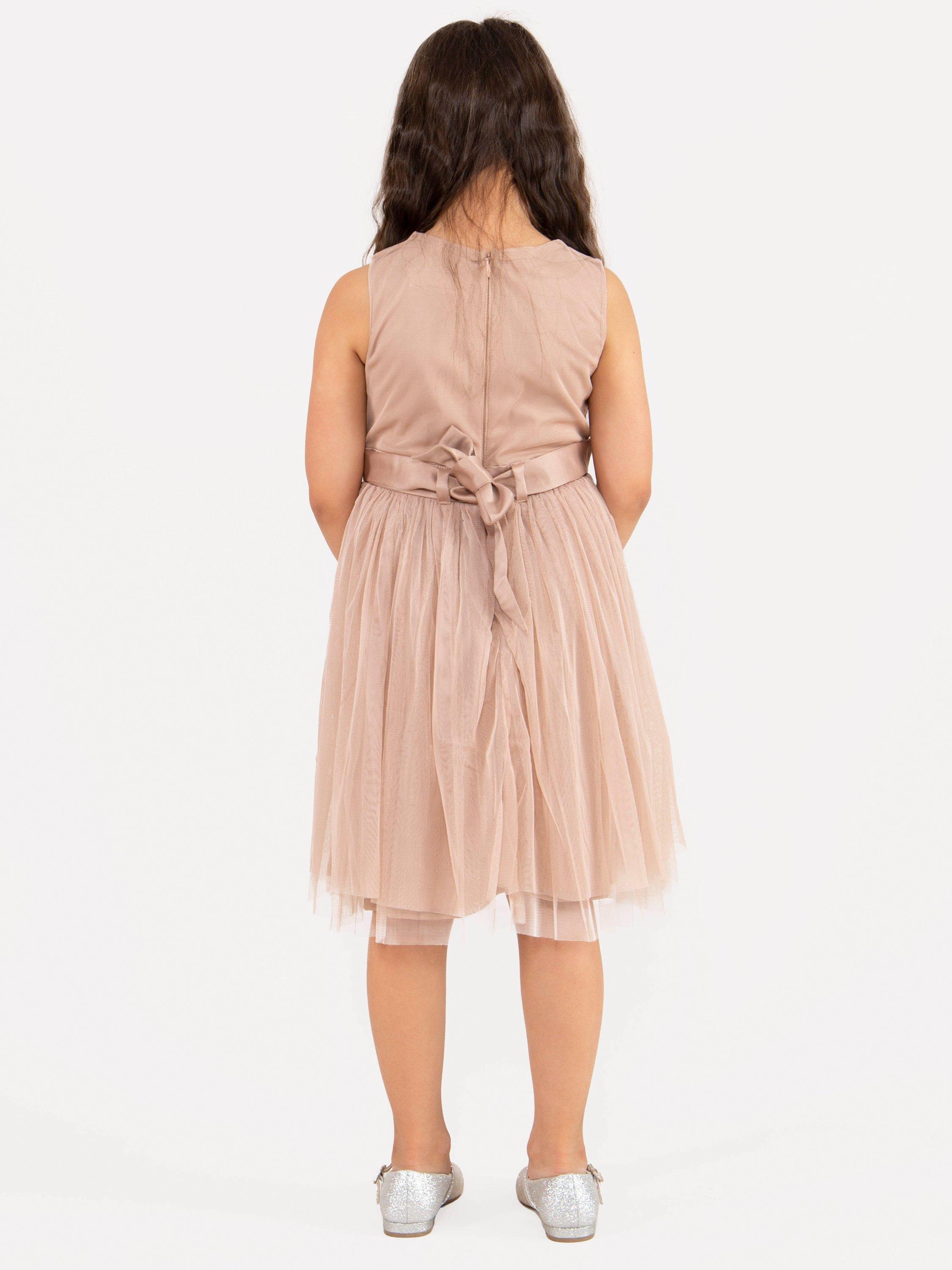 Product image 2 of 3, which shows Maya Deluxe Kids' Sequin Sleeveless Midi Dress, Taupe Blush, 3-4 years