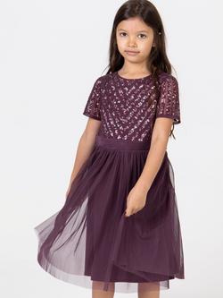 Maya Deluxe Kids' Sequin Midi Dress, Berry