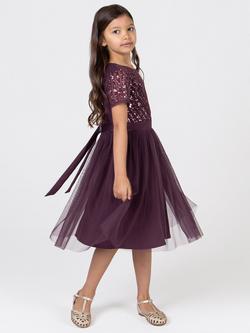 Maya Deluxe Kids' Sequin Midi Dress - view 2, Berry
