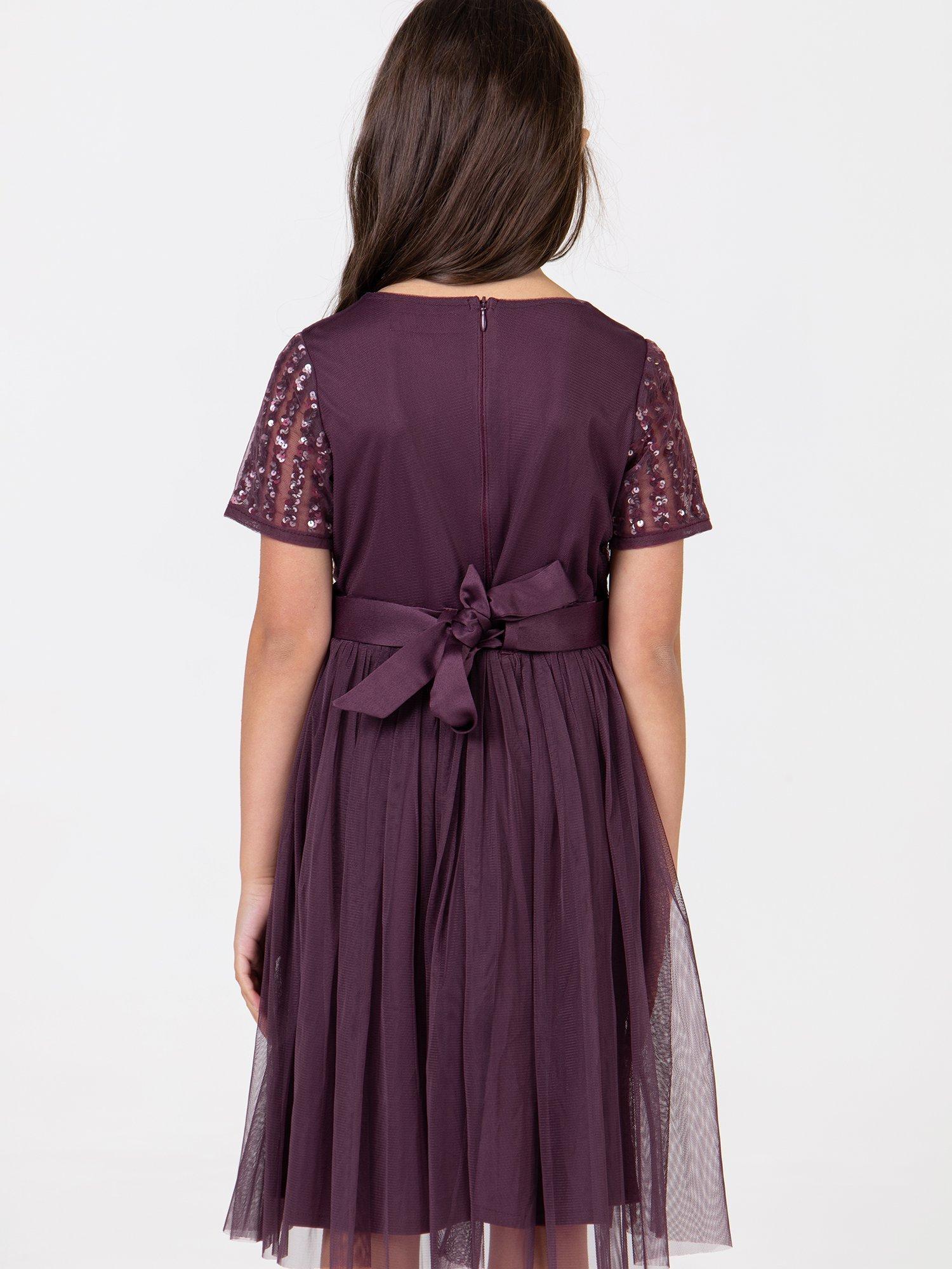 Product image 3 of 3, which shows Maya Deluxe Kids' Sequin Midi Dress, Berry, 3-4 years