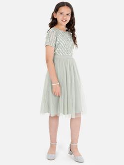 Maya Deluxe Kids' Sequin Midi Dress, Green Lily