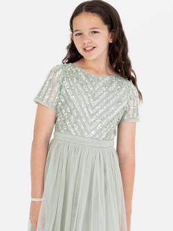 Maya Deluxe Kids' Sequin Midi Dress - view 2, Green Lily