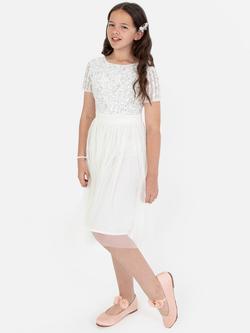 Maya Deluxe Kids' Sequin Midi Dress, Ivory
