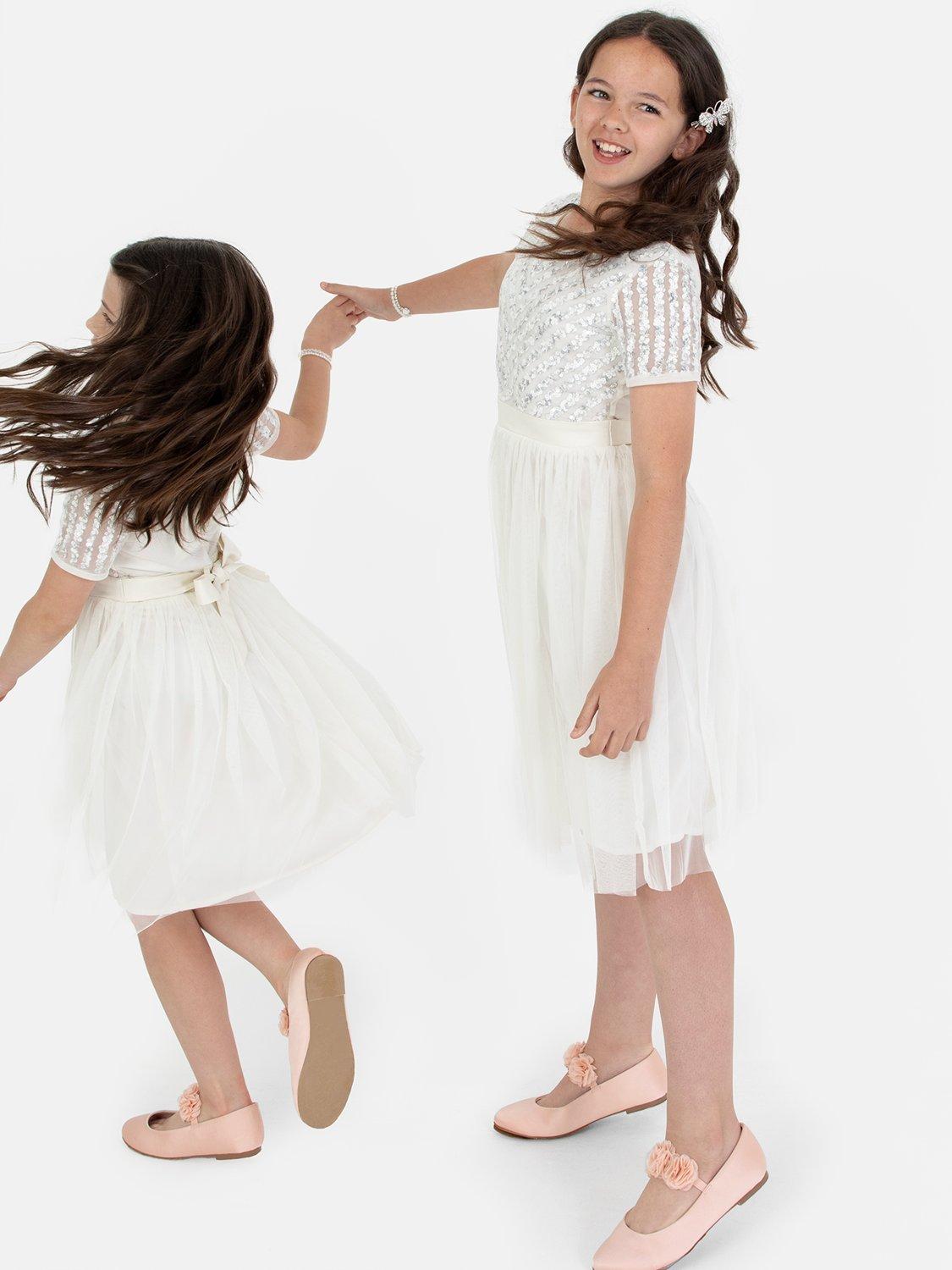 Product image 3 of 4, which shows Maya Deluxe Kids' Sequin Midi Dress, Ivory, 3-4 years