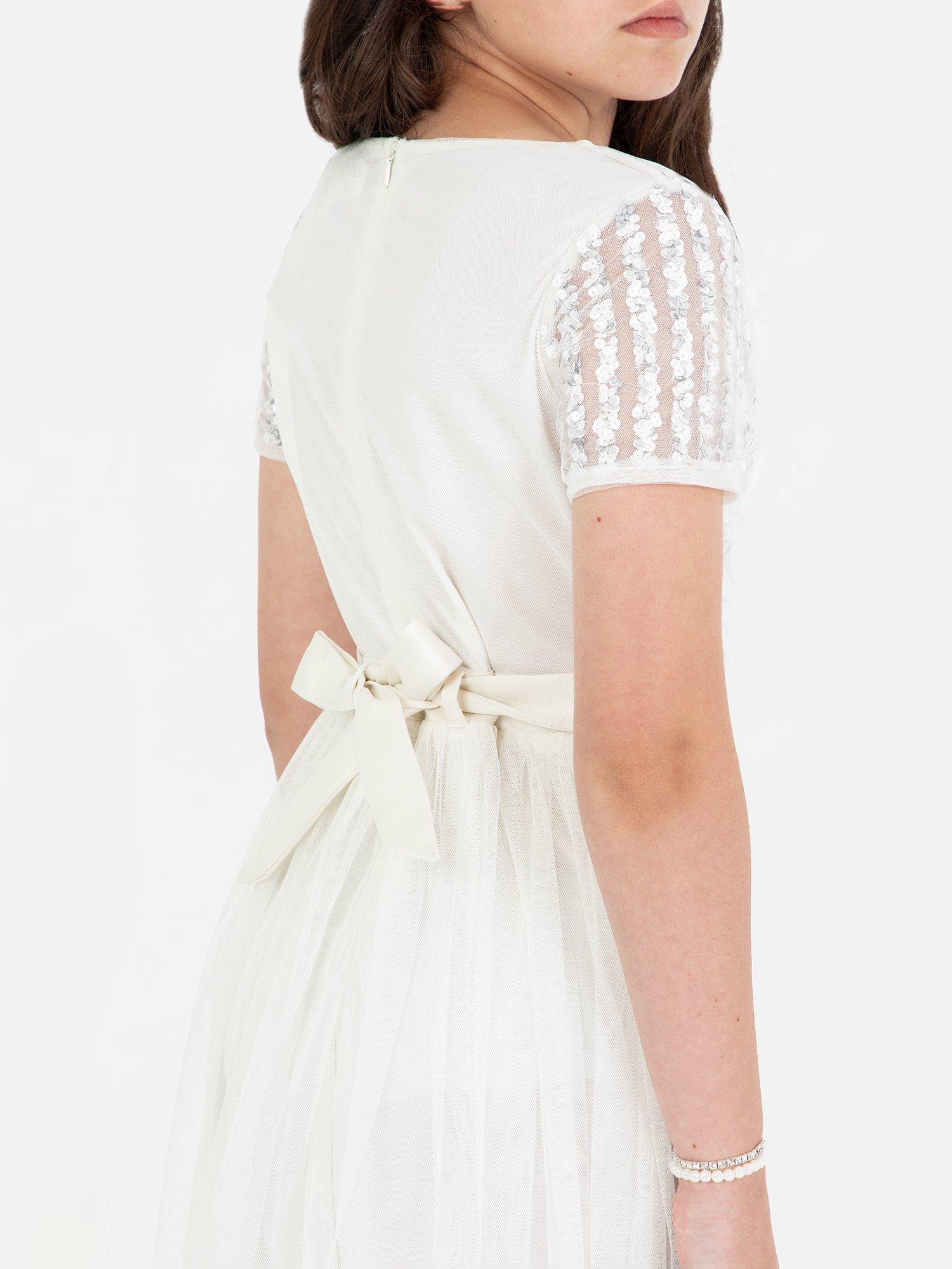 Product image 4 of 4, which shows Maya Deluxe Kids' Sequin Midi Dress, Ivory, 3-4 years