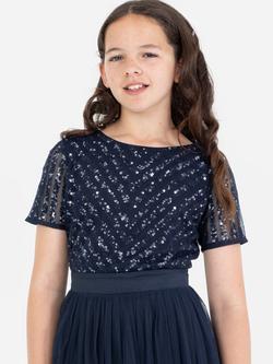 Maya Deluxe Kids' Sequin Midi Dress - view 2, Navy