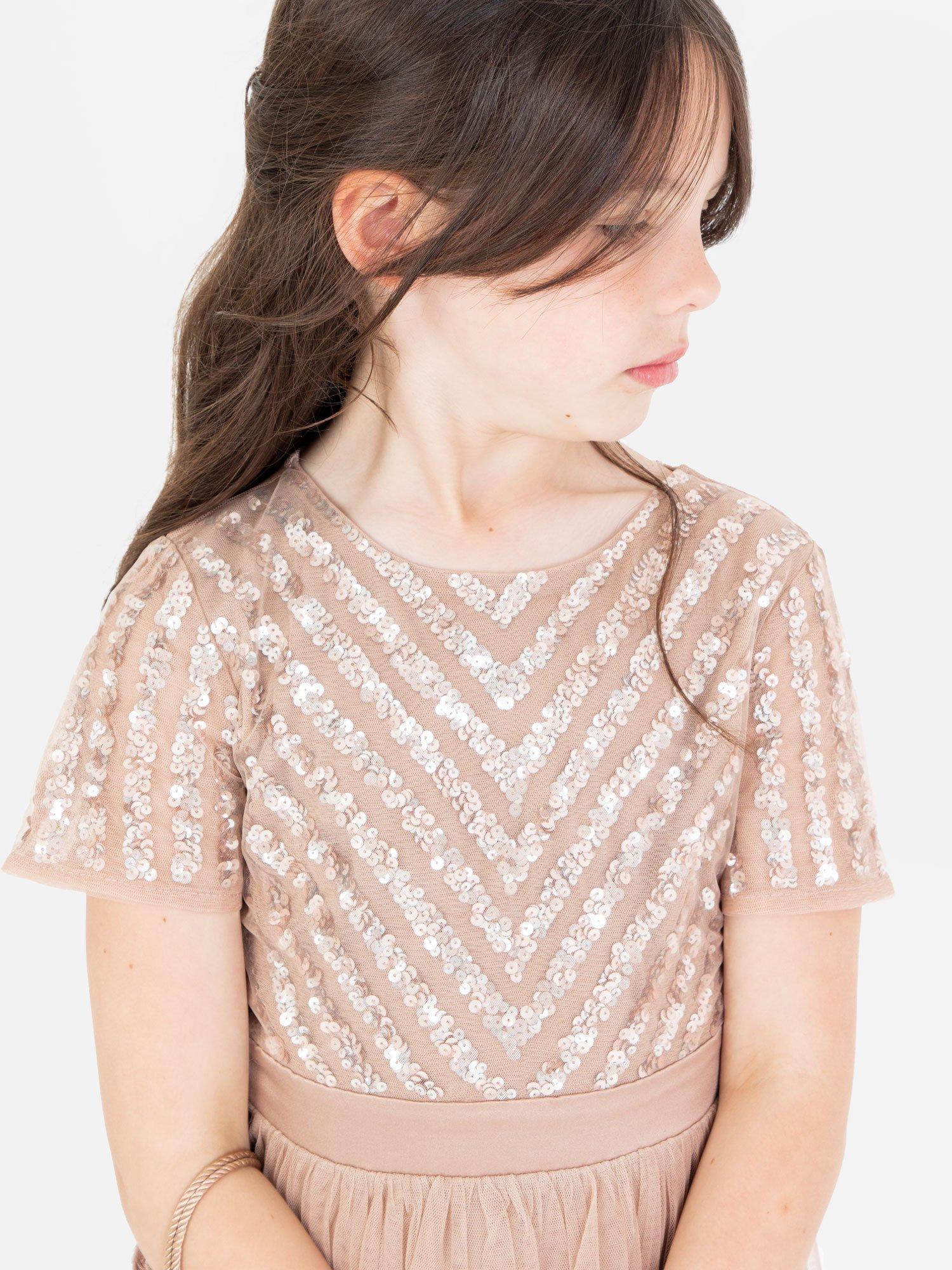 Product image 2 of 4, which shows Maya Deluxe Kids' Sequin Midi Dress, Taupe Blush, 3-4 years