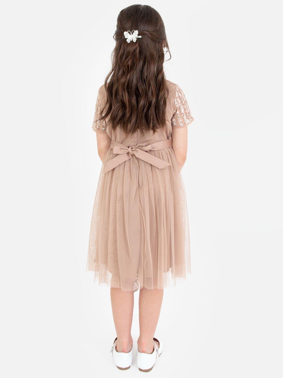 Product image 4 of 4, which shows Maya Deluxe Kids' Sequin Midi Dress, Taupe Blush, 3-4 years