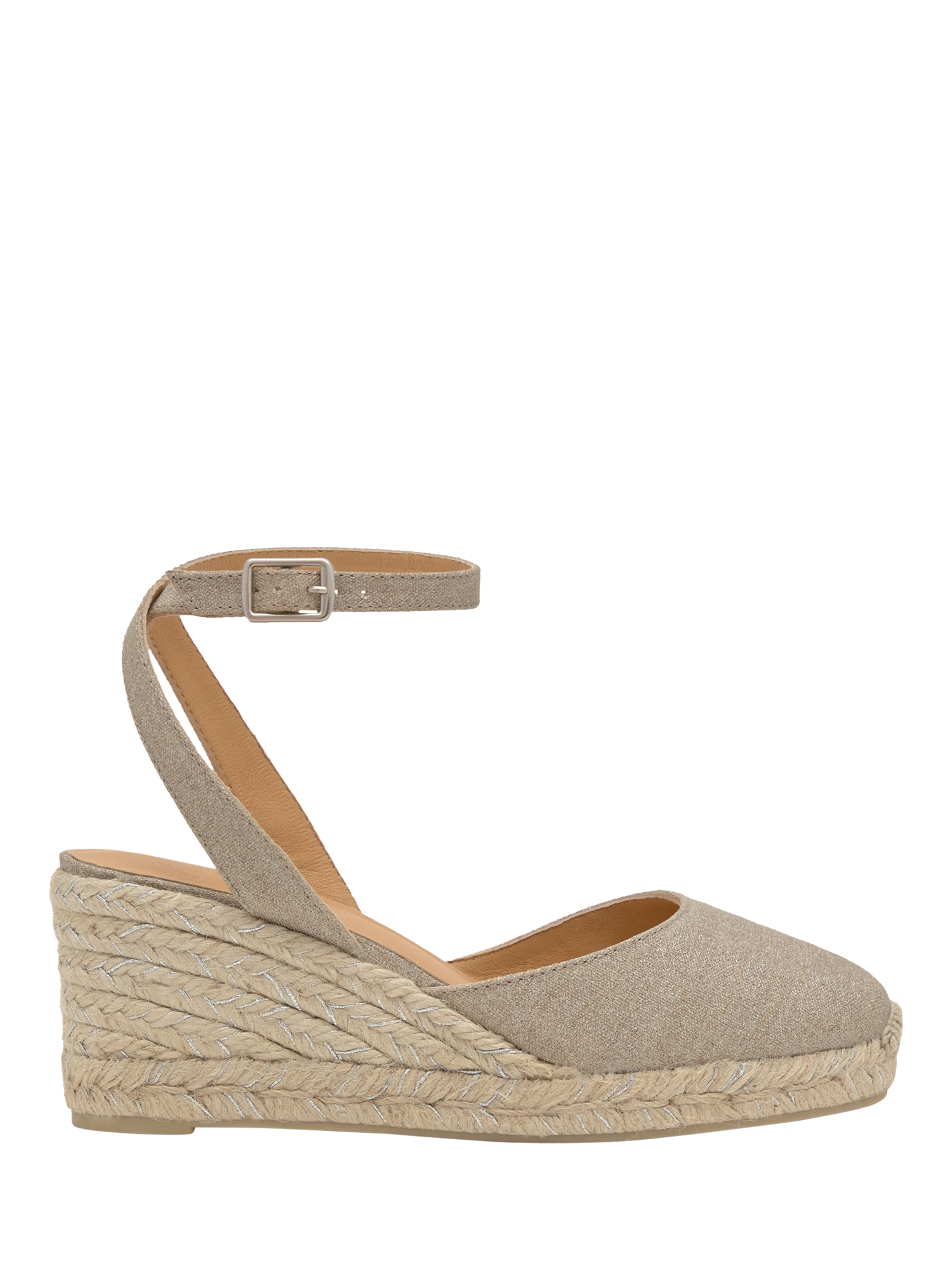 Product image 1 of 7, which shows Castañer Cybil Linen Wedge Heel Espadrille Sandals, Plata, 4