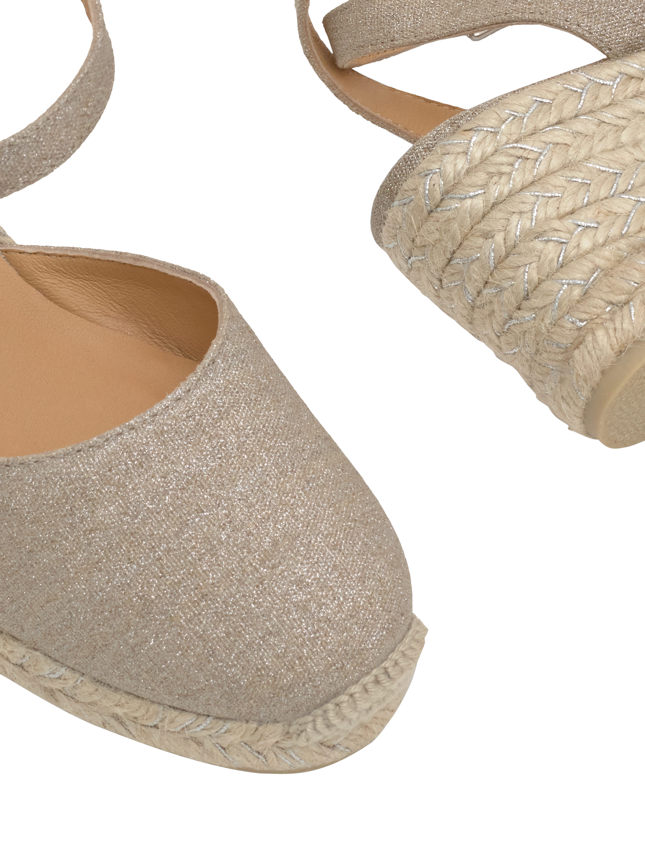 Product image 4 of 7, which shows Castañer Cybil Linen Wedge Heel Espadrille Sandals, Plata, 4